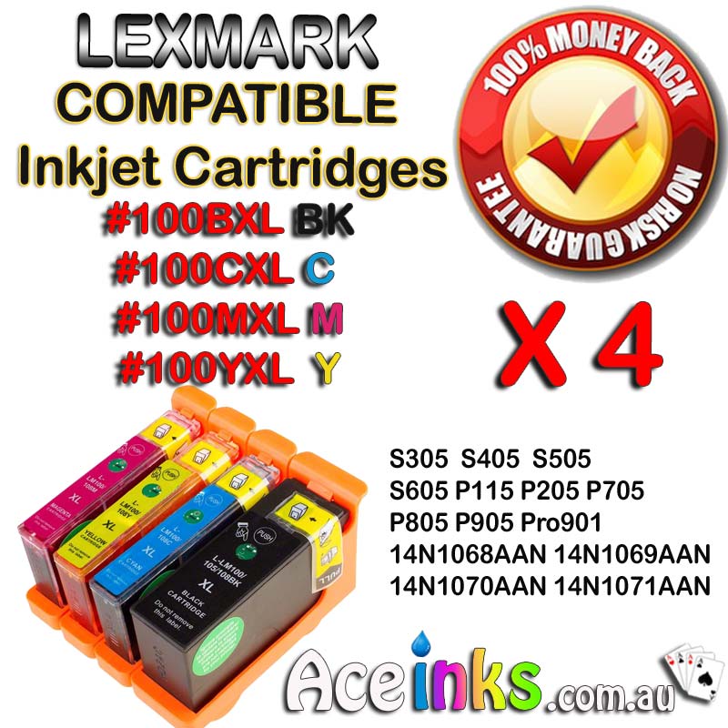 4 Pack Combo Lexmark Compatible 14N1068 #100 BXL BK CMY